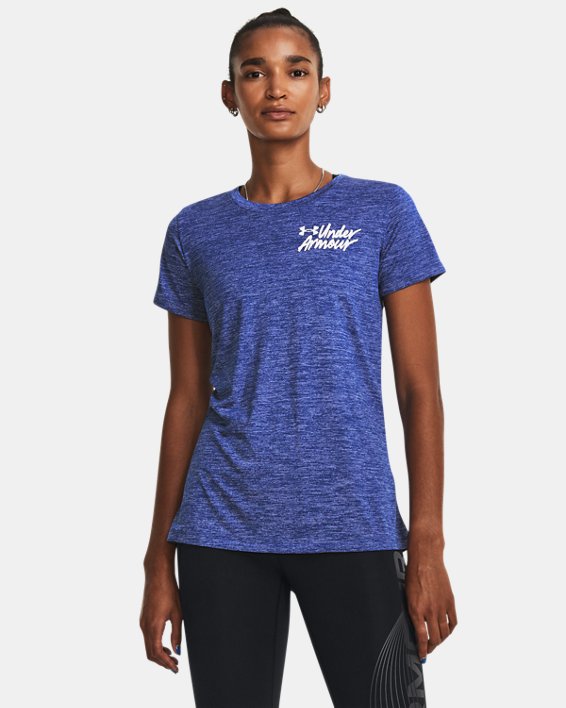 Women's UA Tech™ Twist Graphic Short Sleeve in Blue image number 0